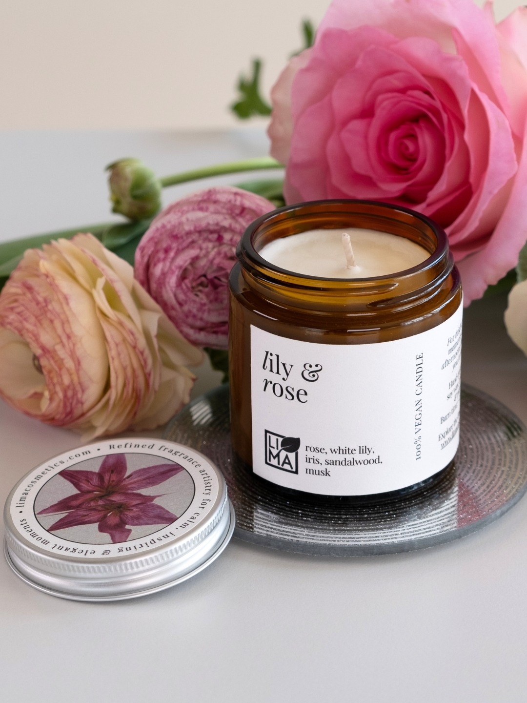 Lily & rosę Sojawachskerze mit Rosenduft