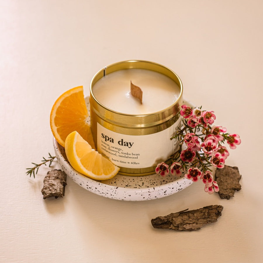 
                  
                    Spa day botanical scented candle - large with wood wick
                  
                
